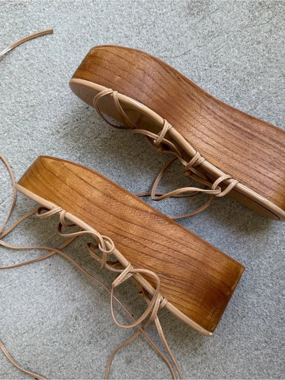 RARE Jeffrey Campbell Nude Patent Lace-Up Platform Wood Block Wedges